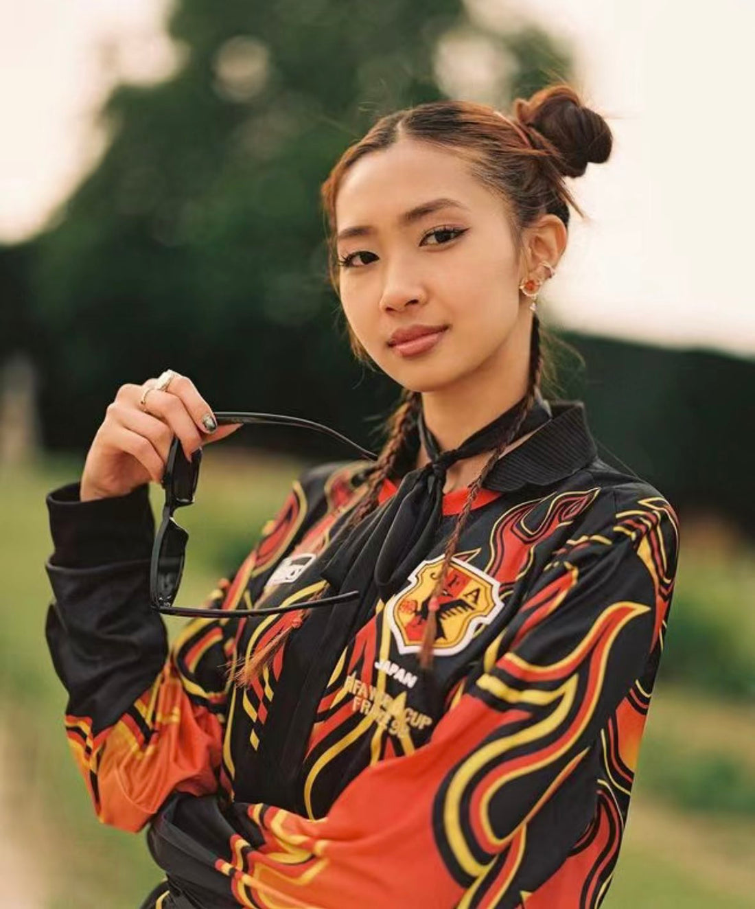 a girl wearing casual football fashion jersey